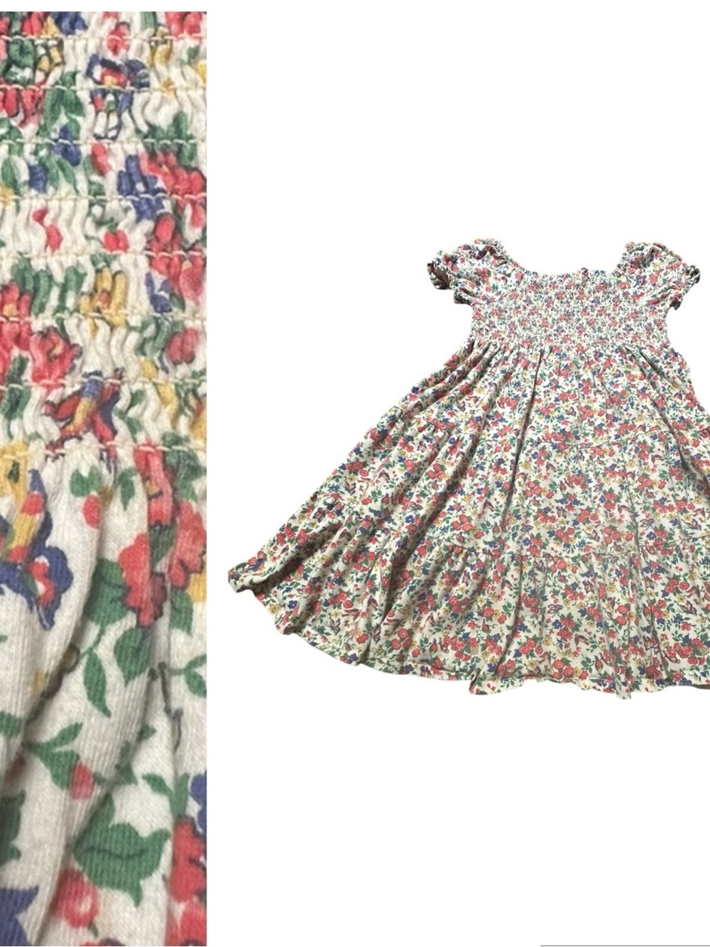 Polo by Ralph Lauren Floral Smocked Cotton Dress - Pink & Green